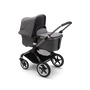 Bugaboo Fox 3 bassinet stroller with graphite frame, grey fabrics, and grey sun canopy. - Thumbnail Slide 2 of 7
