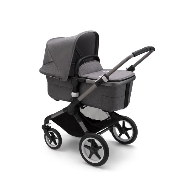 Bugaboo Fox 3 bassinet stroller with graphite frame, grey fabrics, and grey sun canopy. - Main Image Slide 2 of 7
