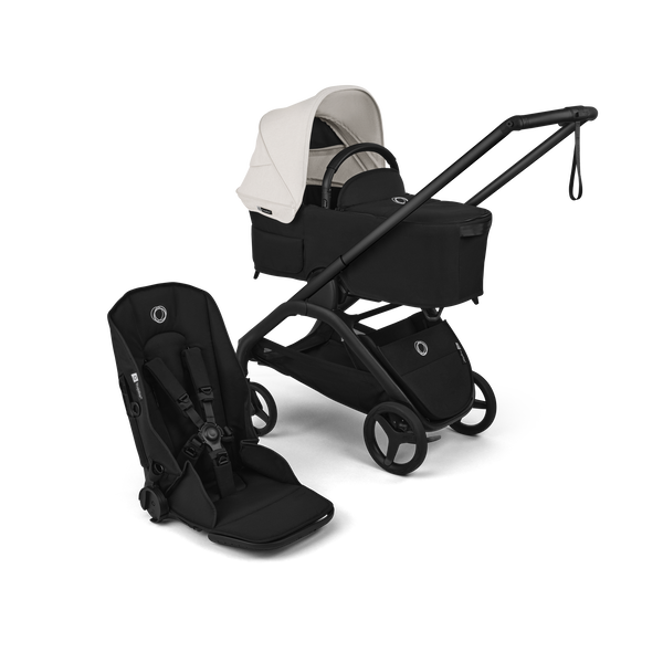 Bugaboo Dragonfly Plus 2-in-1 stroller black base, heritage black fabrics, misty white sun canopy