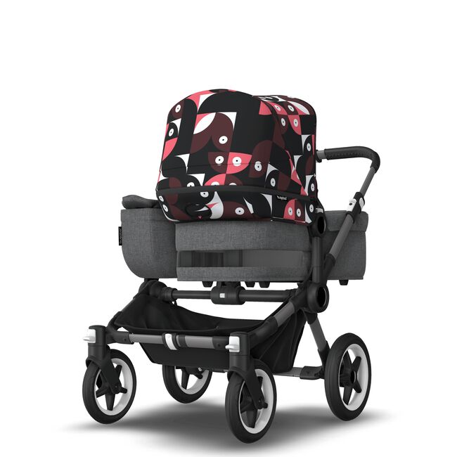 Bugaboo Donkey 5 Mono bassinet and seat stroller graphite base, grey mélange fabrics, animal explorer pink/ red sun canopy - Main Image Slide 9 of 10