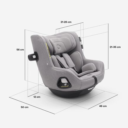 Bugaboo Owl by Nuna with measurements: Length: 50 cm, width: 46 cm, height: 56 cm, inner seat width: 21-26 cm, inner seat height: 21-35 cm, protection pod: 12 cm.