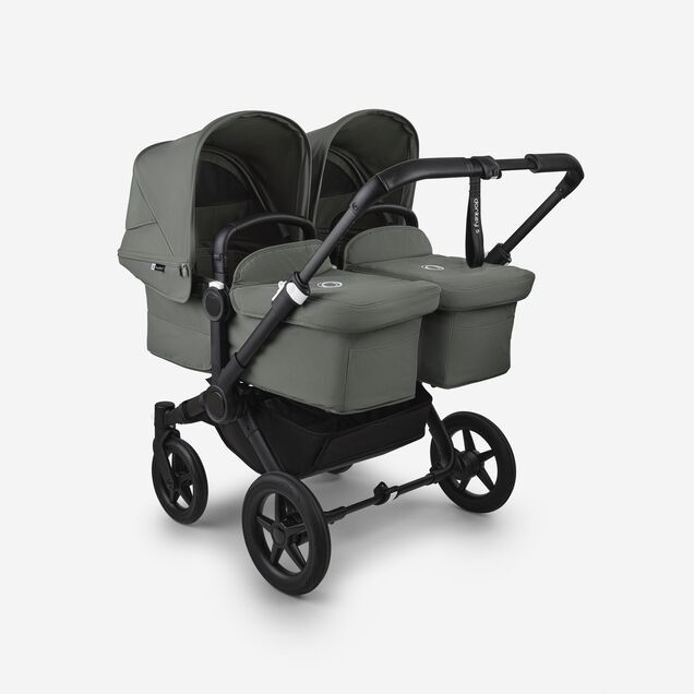 Bugaboo Donkey 5 twin stroller black base, forest green fabrics, forest green sun canopy - Main Image Slide 1 of 12
