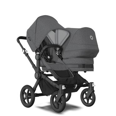 Bugaboo Donkey 5 Duo double stroller black base, grey mélange fabrics, grey mélange sun canopy