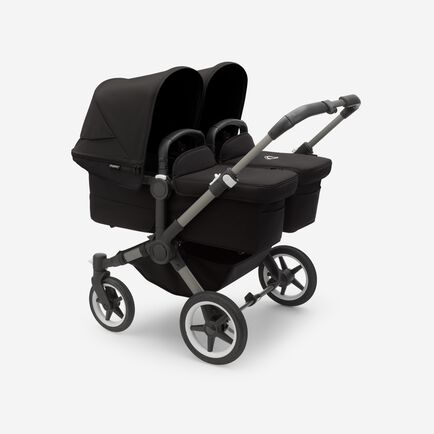 Bugaboo Donkey 5 Twin bassinet and seat stroller graphite base, midnight black fabrics, midnight black sun canopy