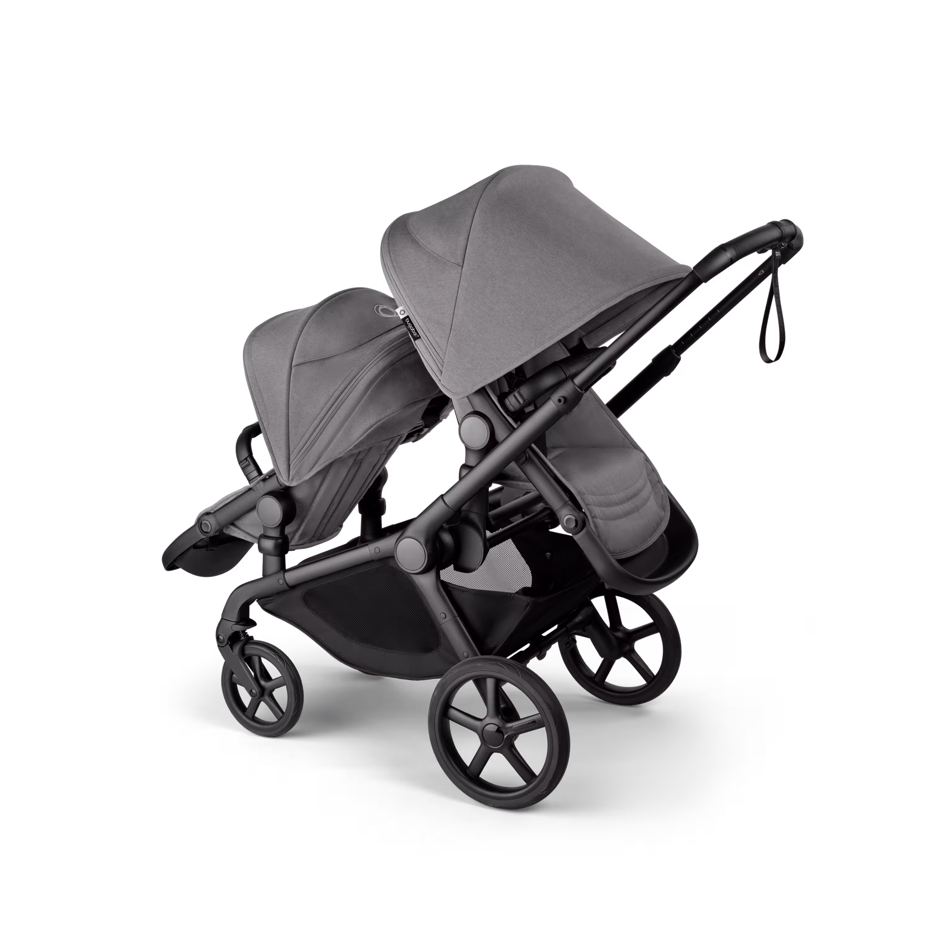 Bugaboo Kangaroo tandem pram black base, moon grey fabrics, moon grey sun canopy - Main Modal Image Slide 5 of 18