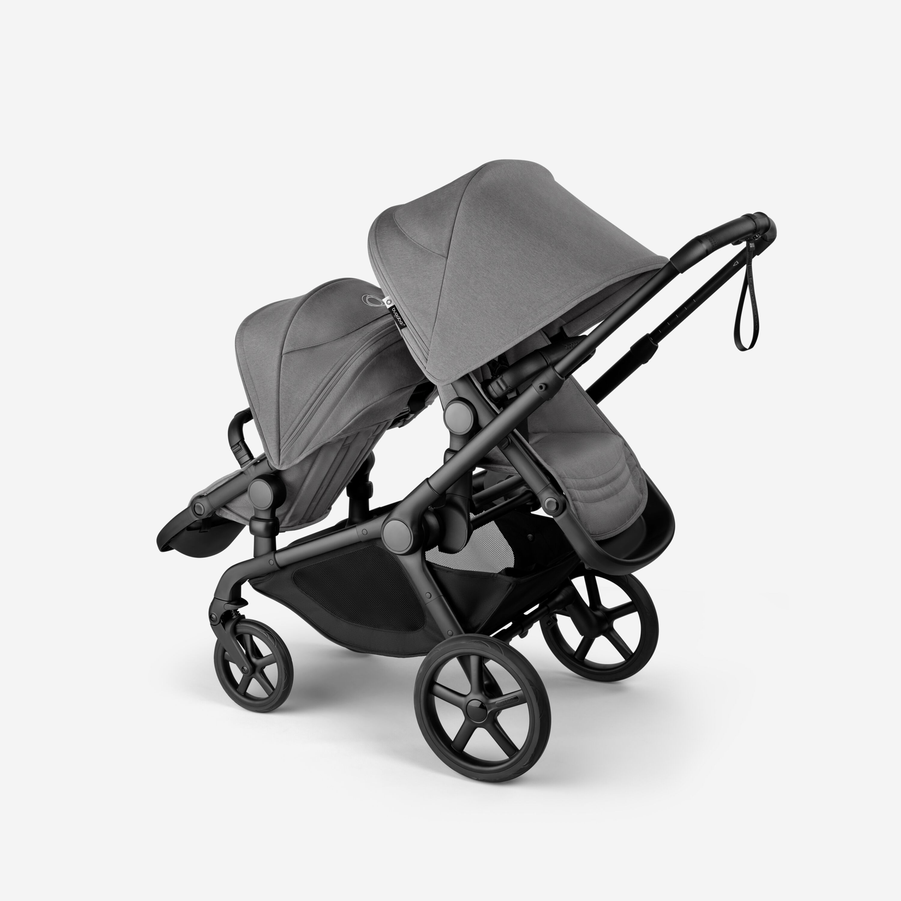 Bugaboo Kangaroo tandem pram black base, moon grey fabrics, moon grey sun canopy - Main Modal Image Slide 5 of 18