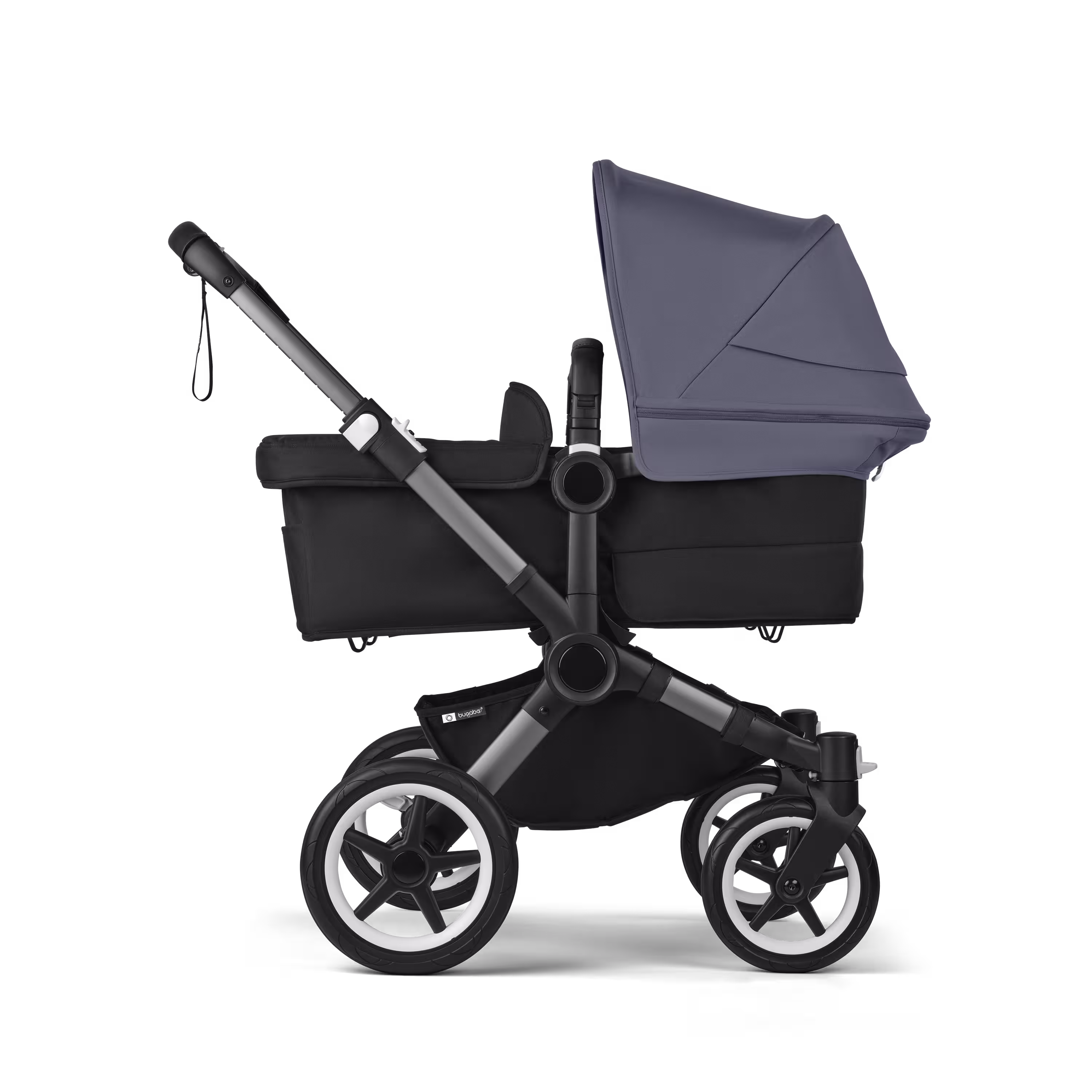 Bugaboo Donkey 5 twin stroller graphite base, midnight black fabrics, stormy blue sun canopy - Main Modal Image Slide 2 of 12