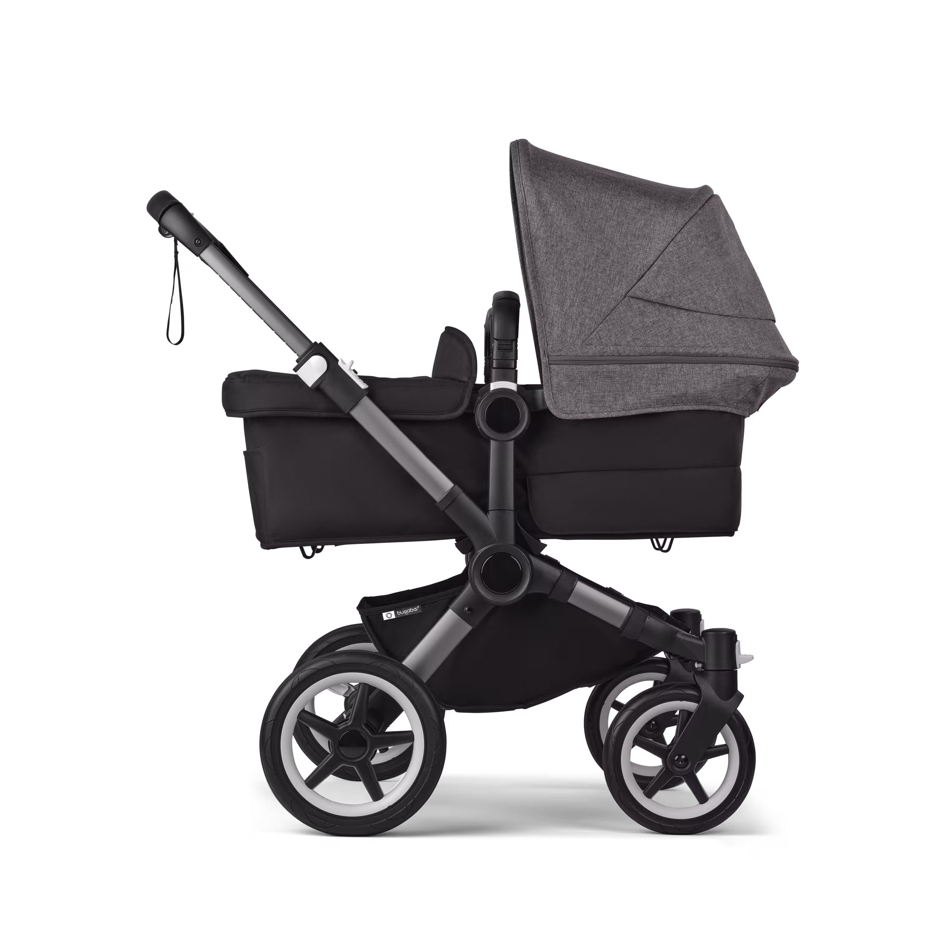 Bugaboo Donkey 5 twin stroller graphite base, midnight black fabrics, grey mélange sun canopy - Main Modal Image Slide 2 of 12