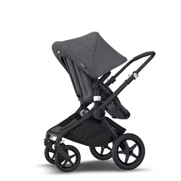 Bugaboo Fox 2 seat and bassinet stroller grey melange sun canopy, grey melange fabrics, black chassis - Main Image Slide 6 van 10