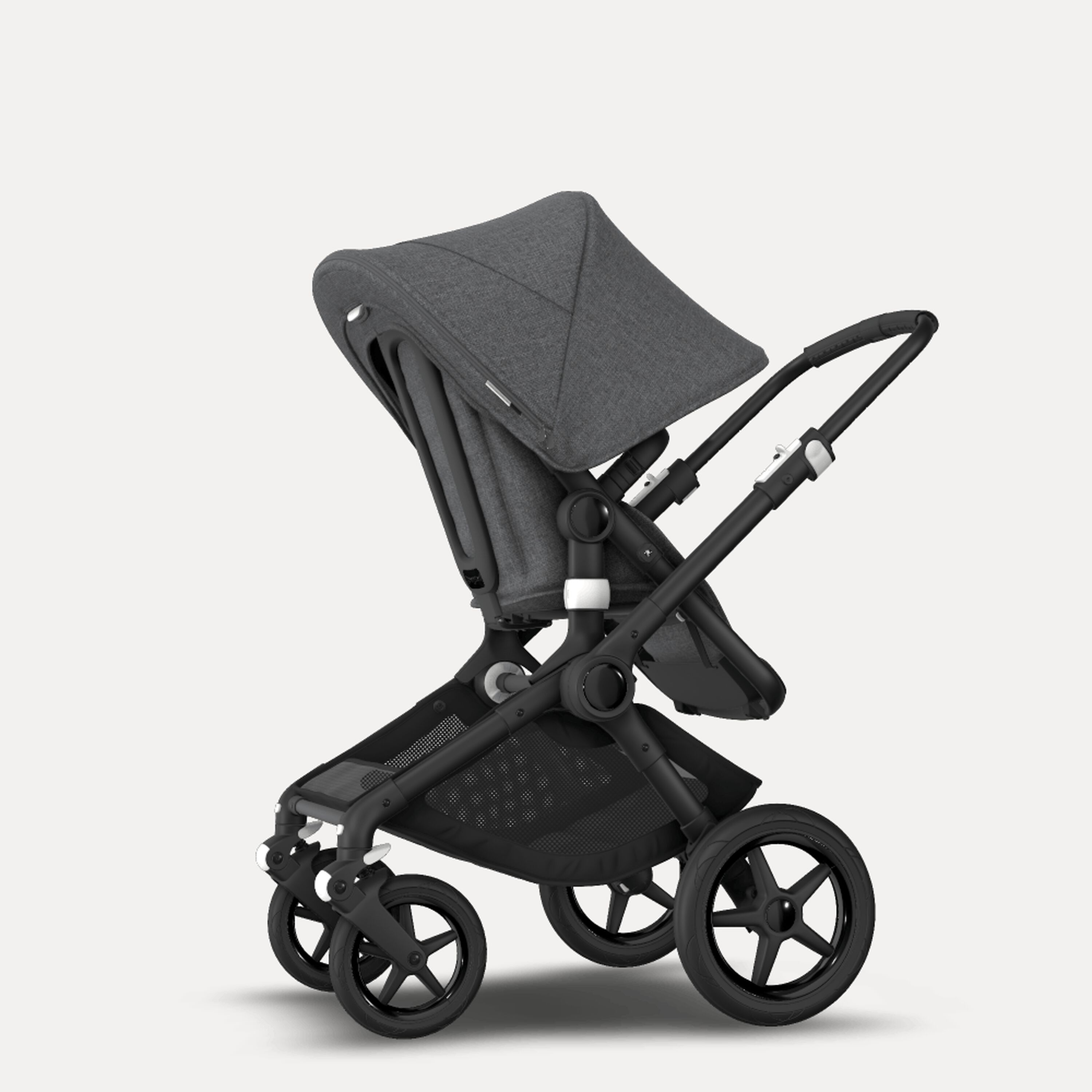 Bugaboo Fox 2 seat and bassinet stroller grey melange sun canopy, grey melange fabrics, black chassis - Main Modal Image Slide 6 of 10