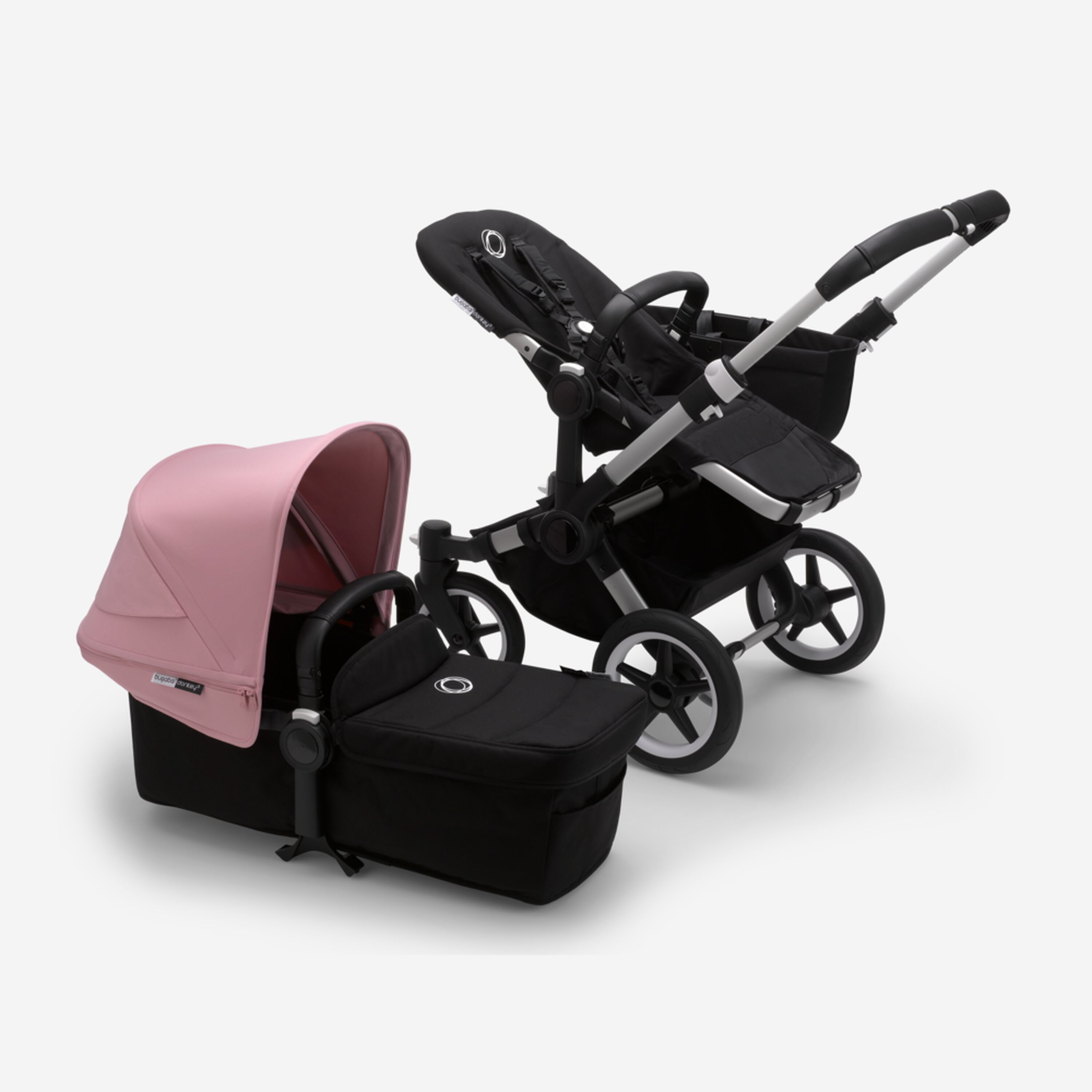 Bugaboo Donkey 3 Mono seat and bassinet stroller soft pink sun canopy, black fabrics, aluminium base - Main Modal Image Slide 9 of 10