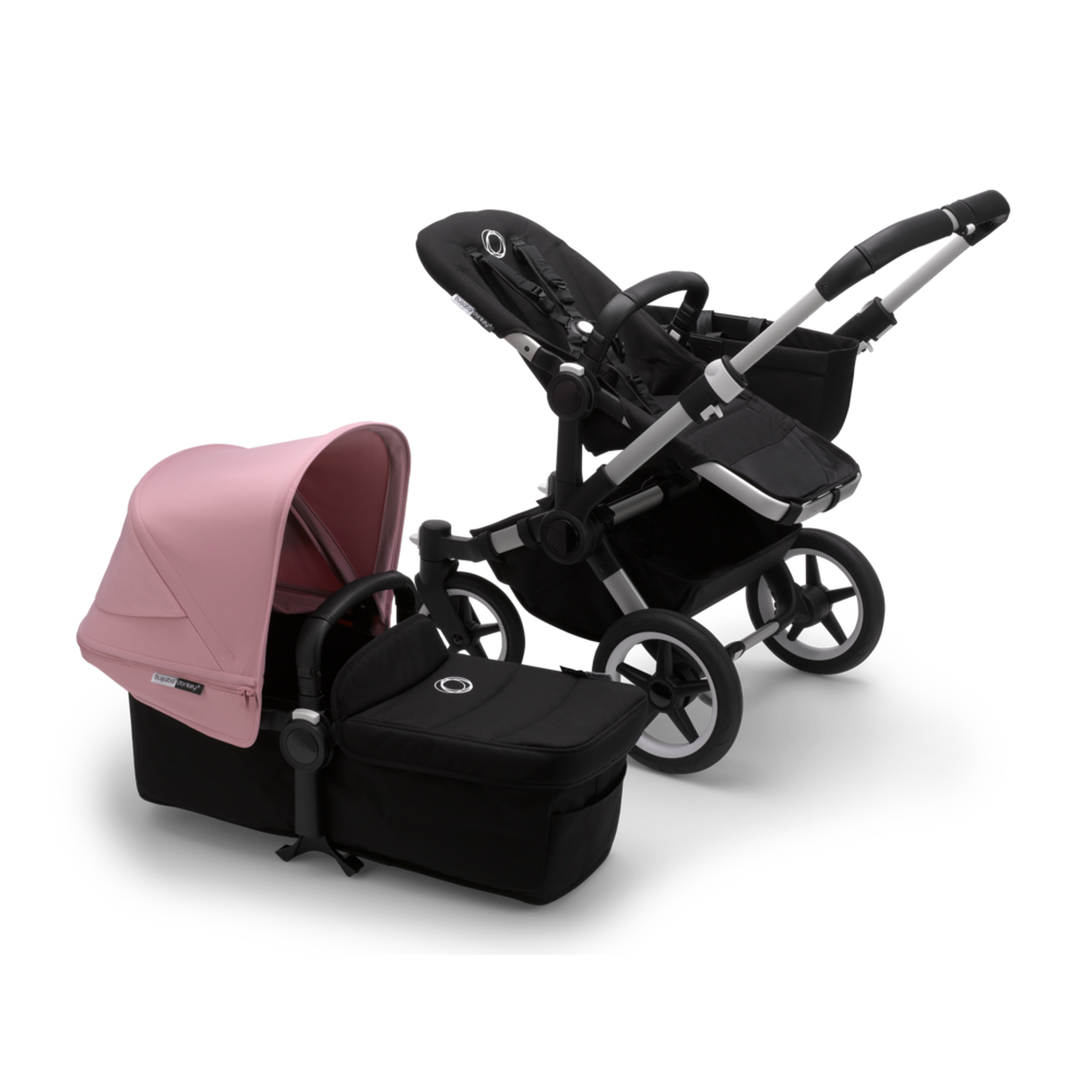 Bugaboo Donkey 3 Mono seat and bassinet stroller soft pink sun canopy, black fabrics, aluminium base - Thumbnail Slide 9 of 10