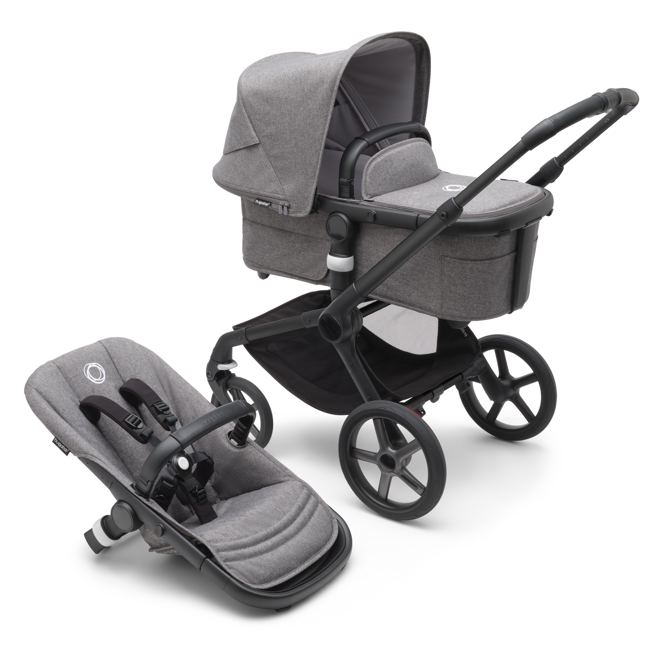 Refurbished Bugaboo Fox 5 complete BLACK/GREY MELANGE-GREY MELANGE - Thumbnail Slide 1 van 10