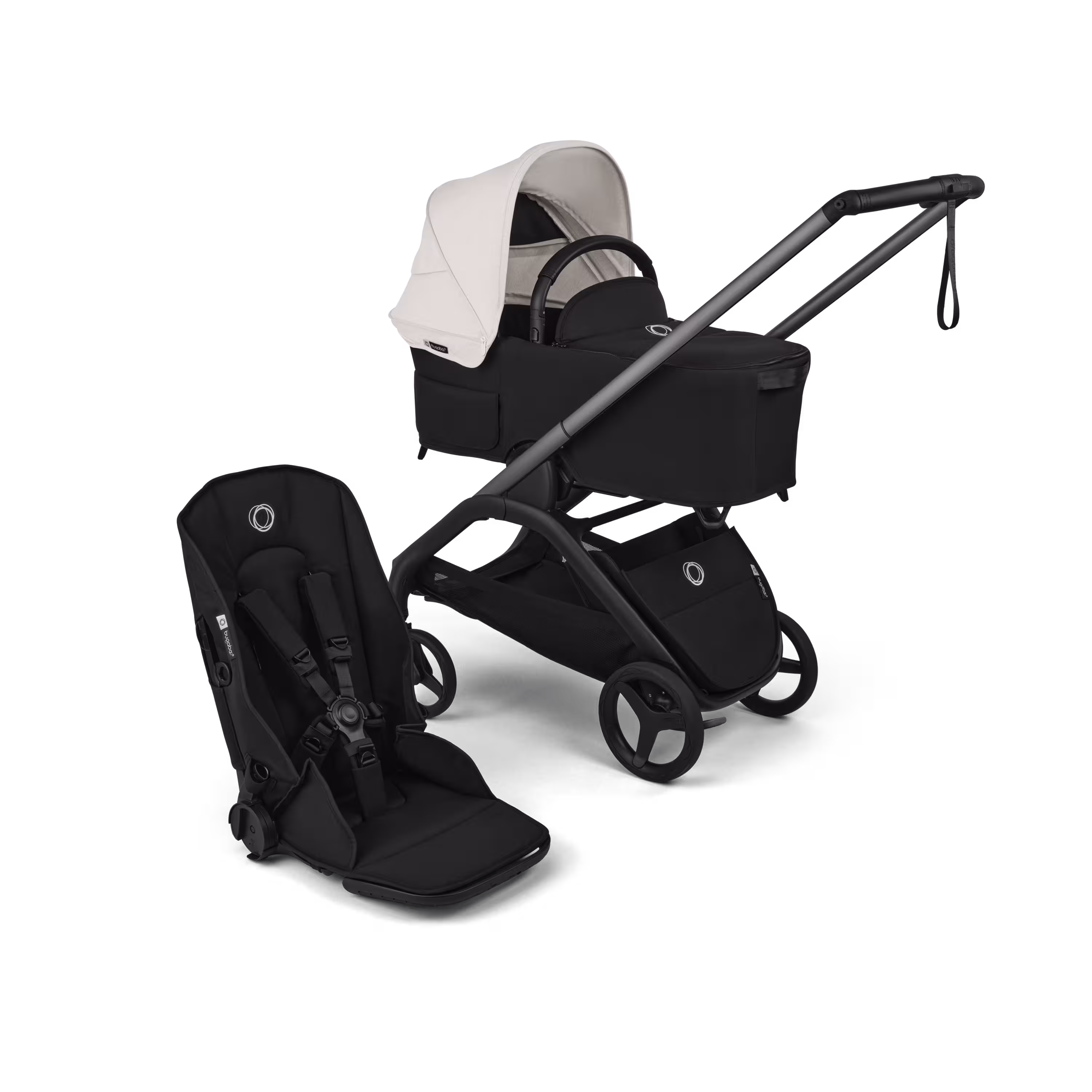 Bugaboo Dragonfly Plus 2-in-1 stroller graphite base, heritage black fabrics, misty white sun canopy - Main Modal Image Slide 1 of 11