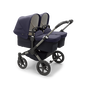 Bugaboo Donkey 5 Twin bassinet and seat stroller graphite base, classic collection dark navy fabrics, classic collection dark navy sun canopy - Thumbnail Slide 1 of 12