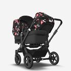 Bugaboo Donkey 5 Duo double stroller black base, midnight black fabrics, animal explorer pink/ red sun canopy