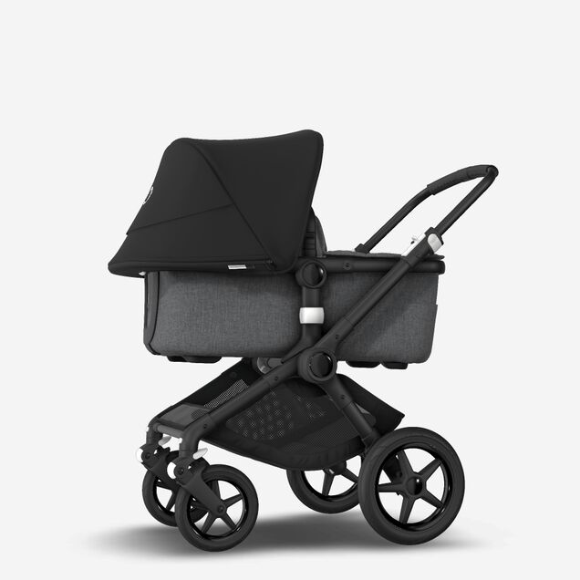 Bugaboo Fox 2 seat and bassinet stroller black sun canopy, grey melange fabrics, black base - Main Image Slide 2 of 10
