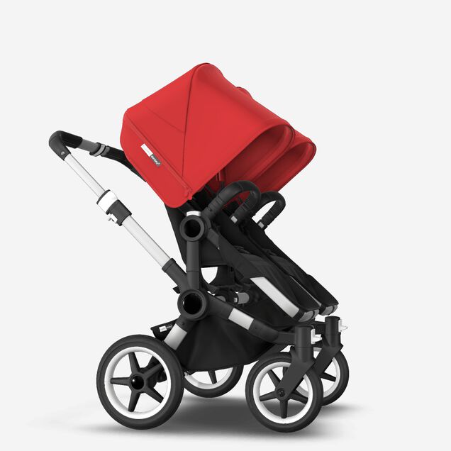 Bugaboo Donkey 3 Twin seat and bassinet stroller red sun canopy, black fabrics, aluminium base - Main Image Slide 8 of 9