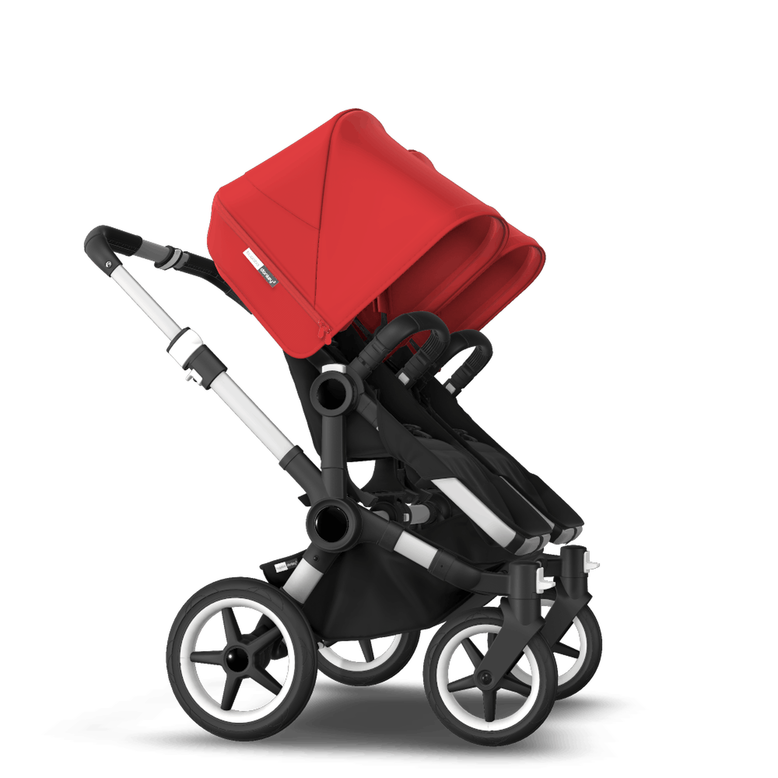 Bugaboo Donkey 3 Twin seat and bassinet stroller red sun canopy, black fabrics, aluminium base - Thumbnail Slide 8 of 9