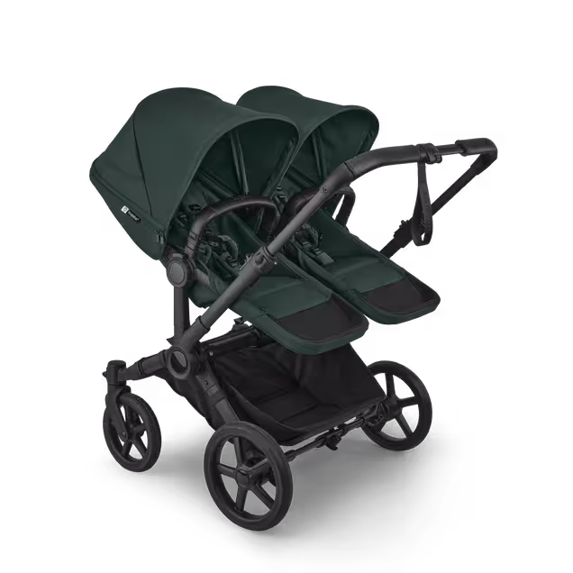 Bugaboo Donkey 6 twin stroller black base, fern green fabrics, fern green sun canopy view 2 - Main Image Slide 2 of 9
