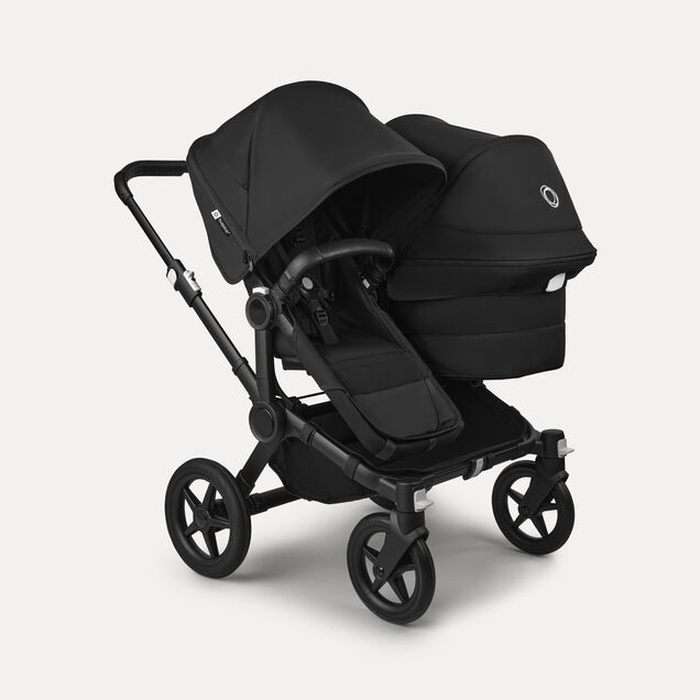 Bugaboo Donkey 5 Duo double stroller black base, midnight black fabrics, midnight black sun canopy - Main Image Slide 1 of 11