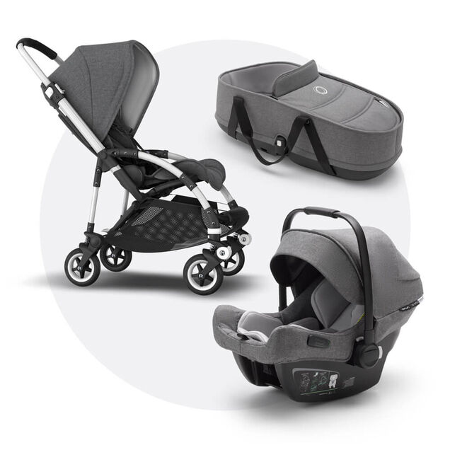 Bugaboo Bee 5 travel system grey melange sun canopy, grey melange fabrics, aluminium base - Main Image Slide 1 of 18
