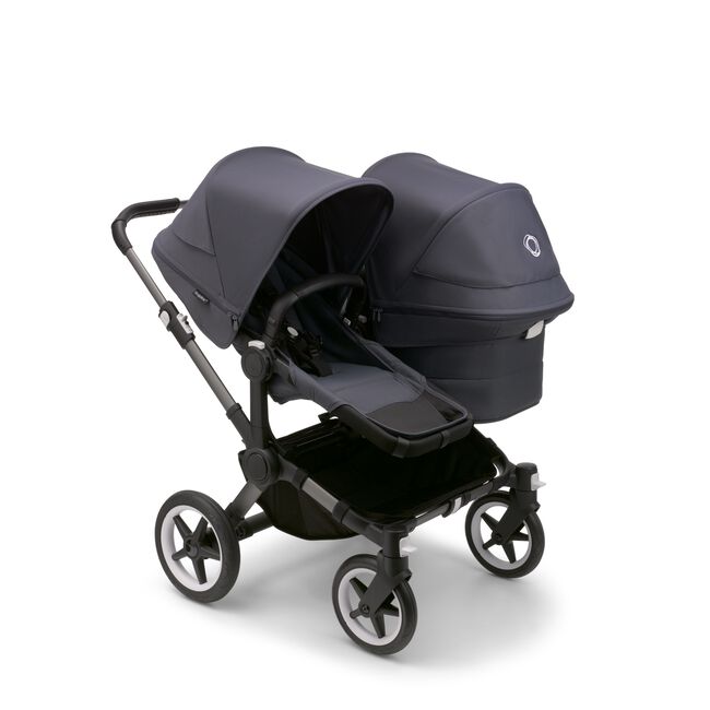 Bugaboo Donkey 5 Duo bassinet and seat stroller graphite base, stormy blue fabrics, stormy blue sun canopy - Main Image Slide 1 of 12