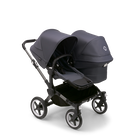 Bugaboo Donkey 5 Duo bassinet and seat stroller graphite base, stormy blue fabrics, stormy blue sun canopy