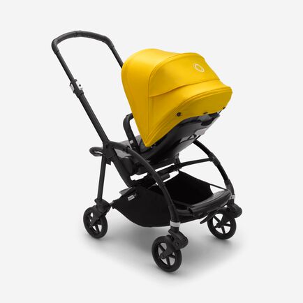Bugaboo Bee 6 carrycot and seat pushchair lemon yellow sun canopy, grey mélange fabrics, black base