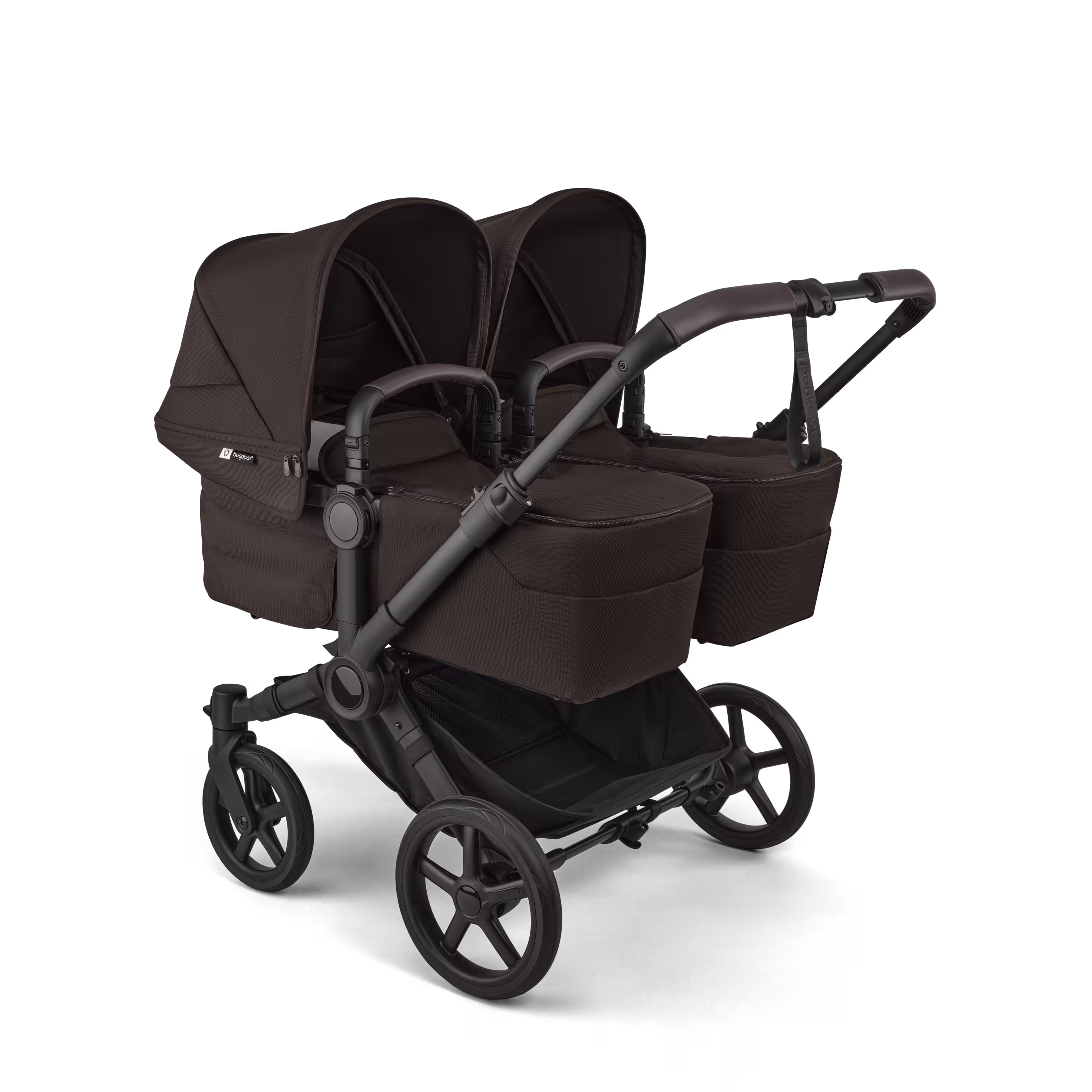 Bugaboo Donkey 6 twin stroller black base, cocoa brown fabrics, cocoa brown sun canopy - Main Modal Image Slide 1 of 9