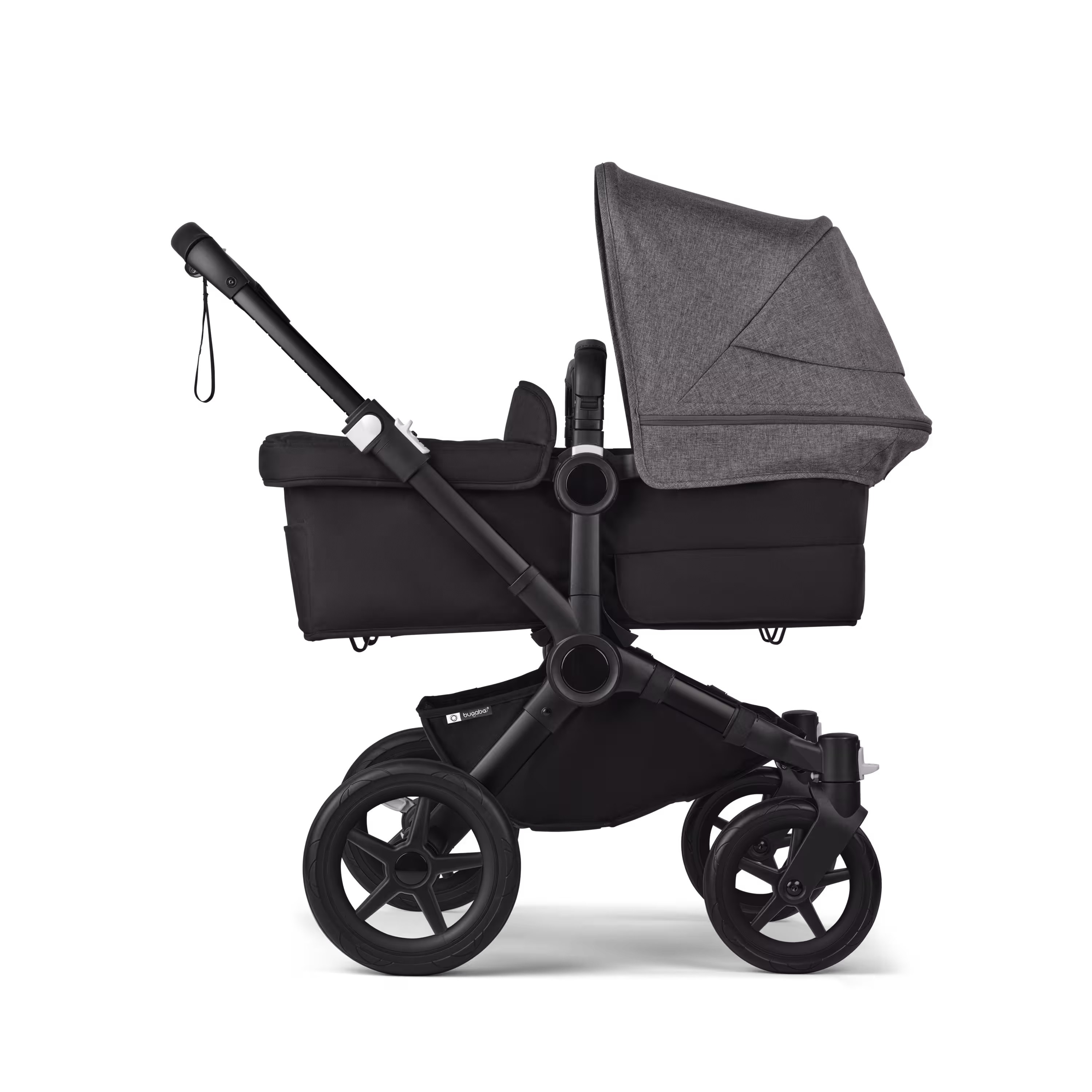 PP Bugaboo Donkey 5 Mono bassinet and seat stroller black base, midnight black fabrics, grey mélange sun canopy - Main Modal Image Slide 3 van 11