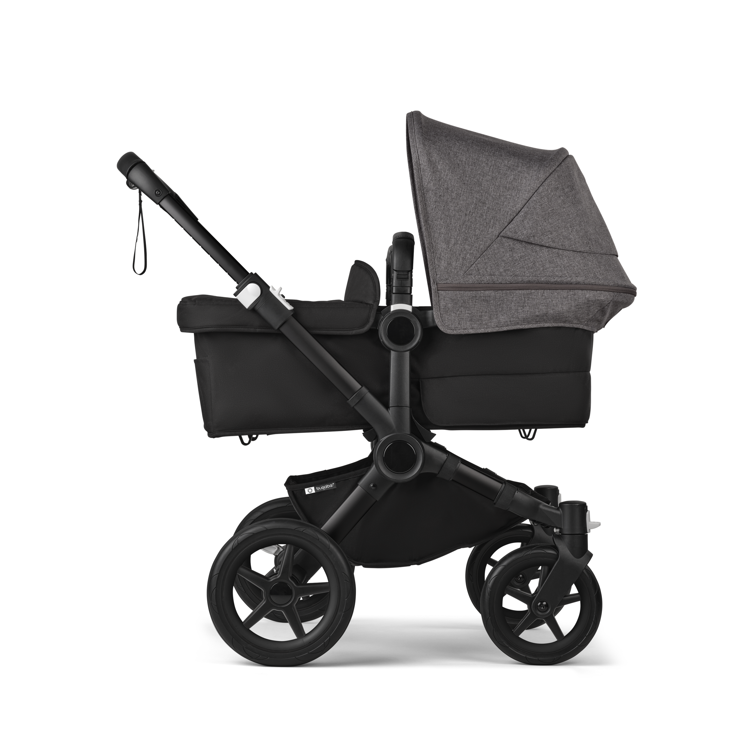 PP Bugaboo Donkey 5 Mono bassinet and seat stroller black base, midnight black fabrics, grey mélange sun canopy - Thumbnail Slide 3 of 10