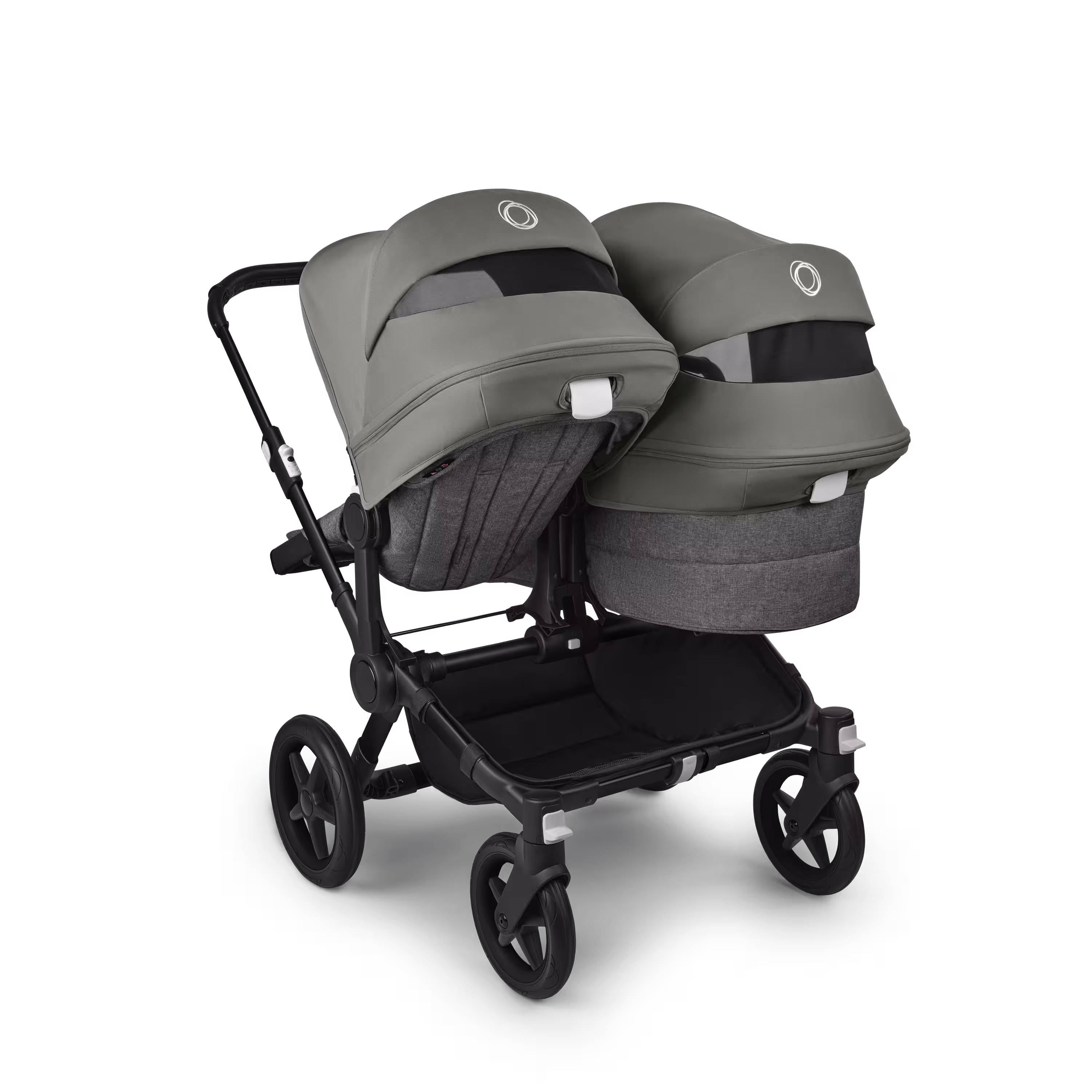 Bugaboo Donkey 5 Duo double stroller black base, grey mélange fabrics, forest green sun canopy - Main Modal Image Slide 4 of 11