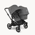 Bugaboo Donkey 6 double stroller black base, moon grey fabrics, moon grey sun canopy view 1