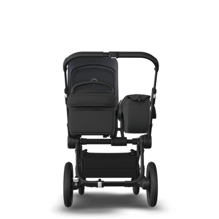Bugaboo Donkey 5 Mono bassinet and seat stroller black base, midnight black fabrics, stormy blue sun canopy