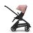Seitenansicht des Bugaboo Dragonfly Sitz-Kinderwagens mit schwarzem Fahrgestell, mitternachtsschwarzem Stoff und morgenrosa Sonnendach. - Thumbnail Slide 2 of 16