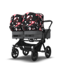 Bugaboo Donkey 5 Twin bassinet and seat stroller black base, grey mélange fabrics, animal explorer pink/red sun canopy - Thumbnail Modal Image Slide 11 of 16