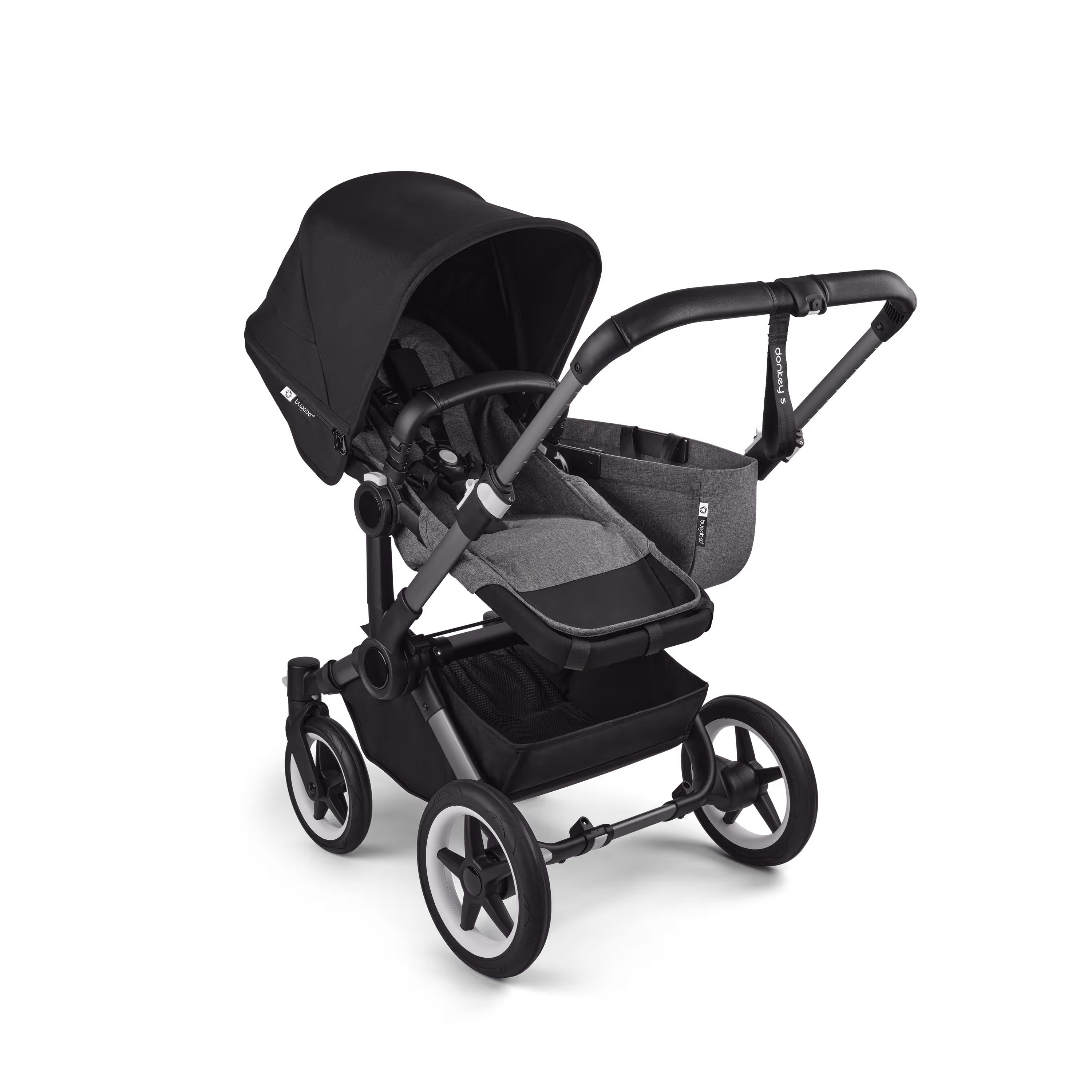 Bugaboo Donkey 5 Mono 2-in-1 stroller graphite base, grey mélange fabrics, midnight black sun canopy - Main Modal Image Slide 2 of 11