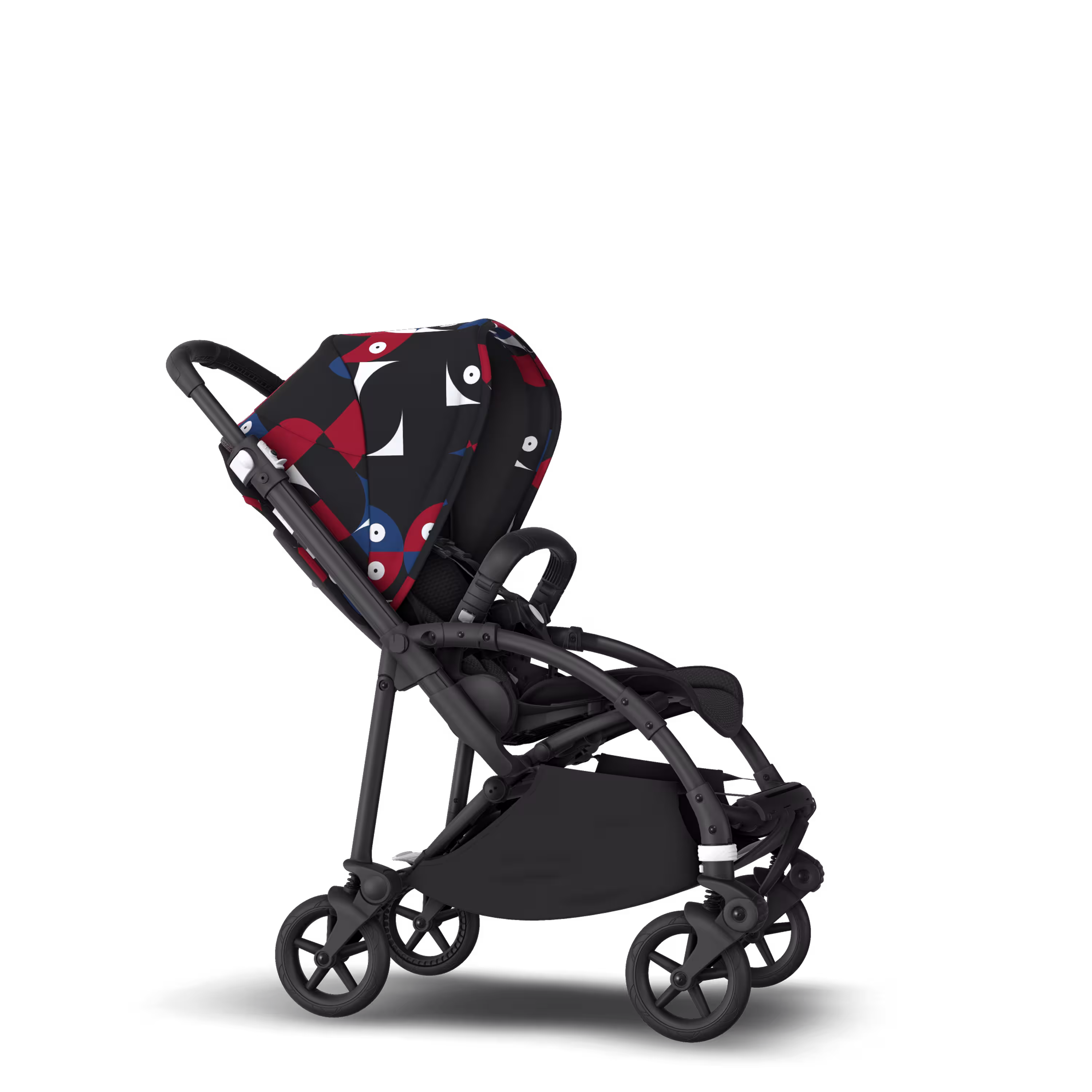 Bugaboo Bee 6 bassinet and seat stroller black base, black fabrics, animal explorer red/blue sun canopy - Main Modal Image Slide 4 of 6