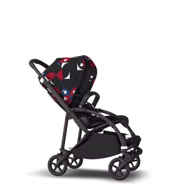 Bugaboo Bee 6 bassinet and seat stroller black base, black fabrics, animal explorer red/blue sun canopy - Main Image Slide 4 of 6