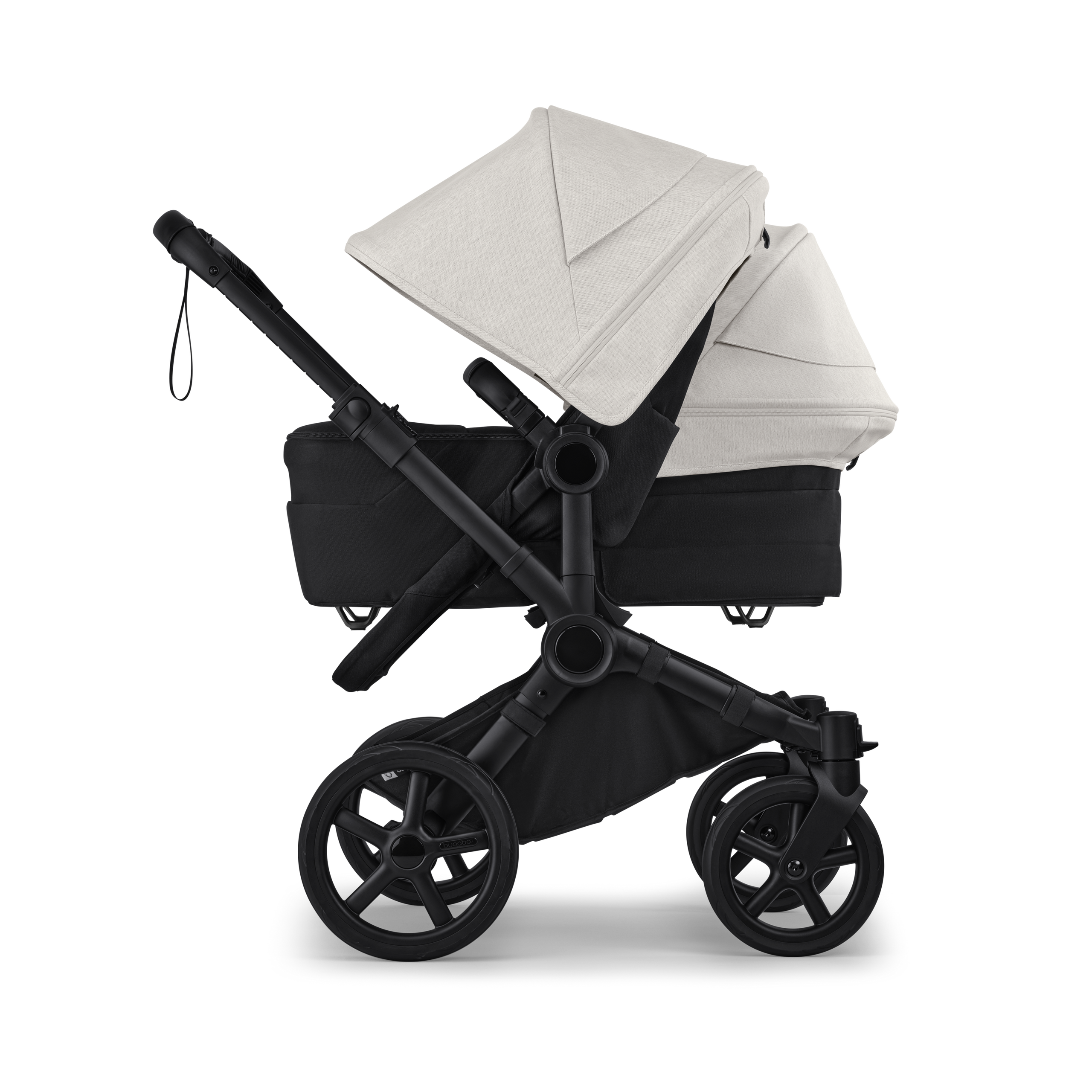 Bugaboo Donkey 6 double stroller black base, heritage black fabrics, misty white sun canopy - Thumbnail Slide 3 of 9