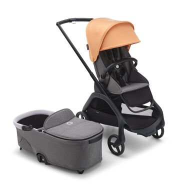 Refurbished Bugaboo Dragonfly bassinet and seat stroller black base, grey melange fabrics, island coral  sun canopy - view 2
