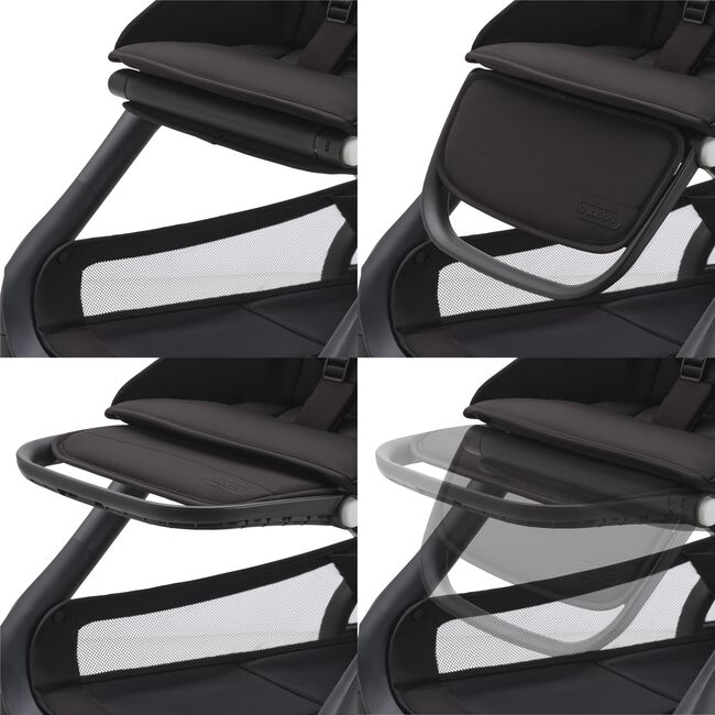 The Bugaboo Dragonfly adjustable leg rest in multiple positions.