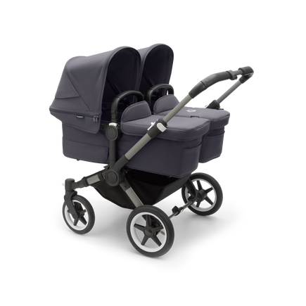 Bugaboo Donkey 5 Twin bassinet and seat stroller graphite base, stormy blue fabrics, stormy blue sun canopy - view 1