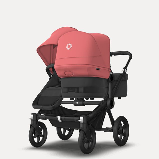 Bugaboo Donkey 5 Duo double stroller black base, midnight black fabrics, sunrise red sun canopy - Main Image Slide 3 of 11