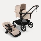 Bugaboo Kangaroo 2-in-1 stroller with one bassinet, Dark Cherry fabrics, and Dark Cherry sun canopy. A detached seat in Dark Cherry sits next to the stroller.