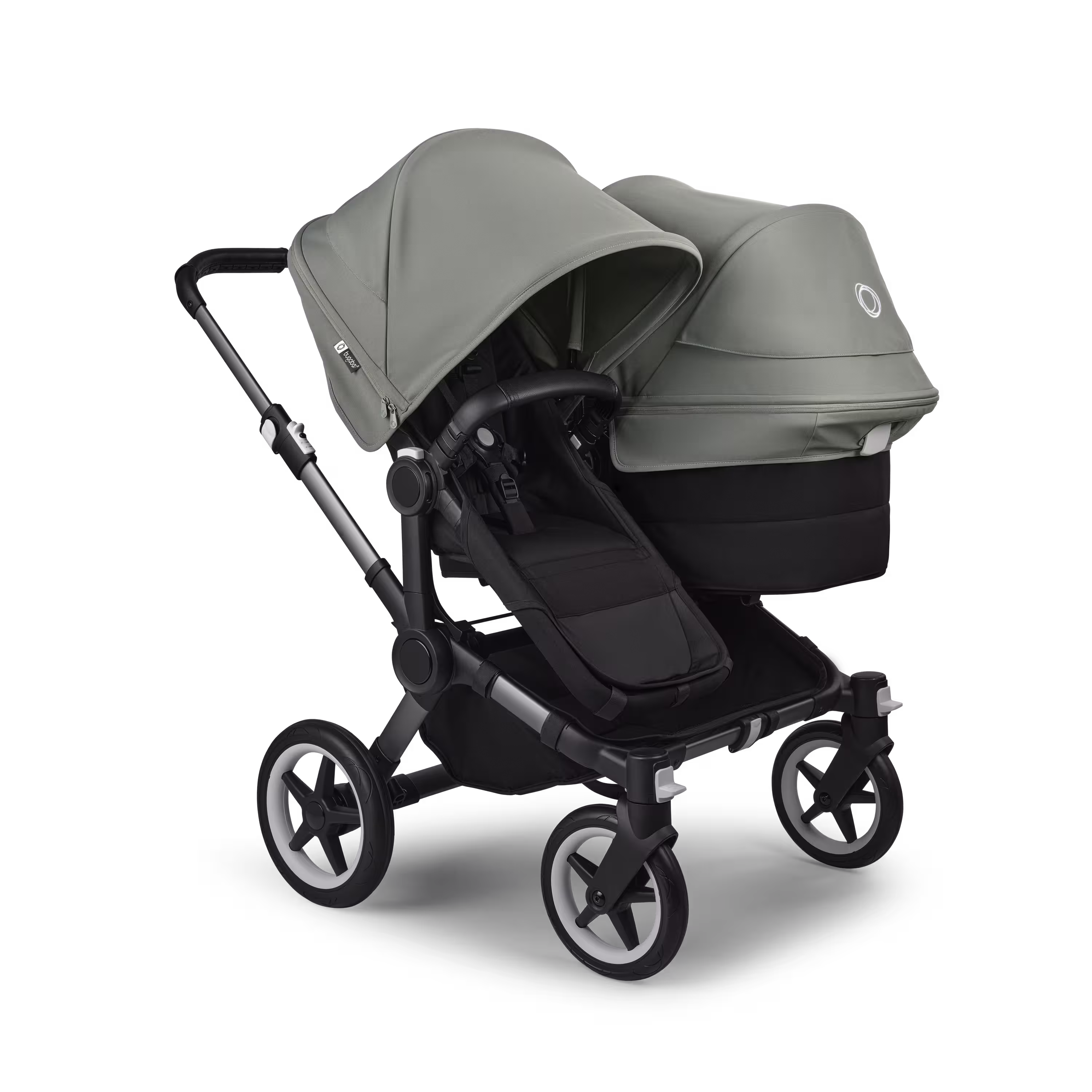 Bugaboo Donkey 5 Duo double stroller graphite base, midnight black fabrics, forest green sun canopy - Main Modal Image Slide 1 of 11