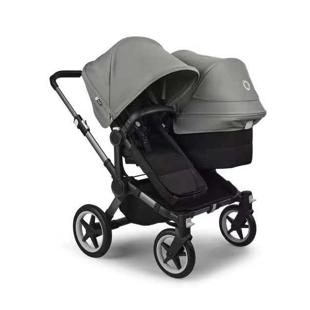 Bugaboo Donkey 5 Duo double stroller graphite base, midnight black fabrics, forest green sun canopy - Main Image Slide 1 of 11