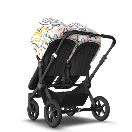 Bugaboo Donkey 5 Twin bassinet and seat stroller black base, midnight black fabrics, art of discovery white sun canopy - view 2