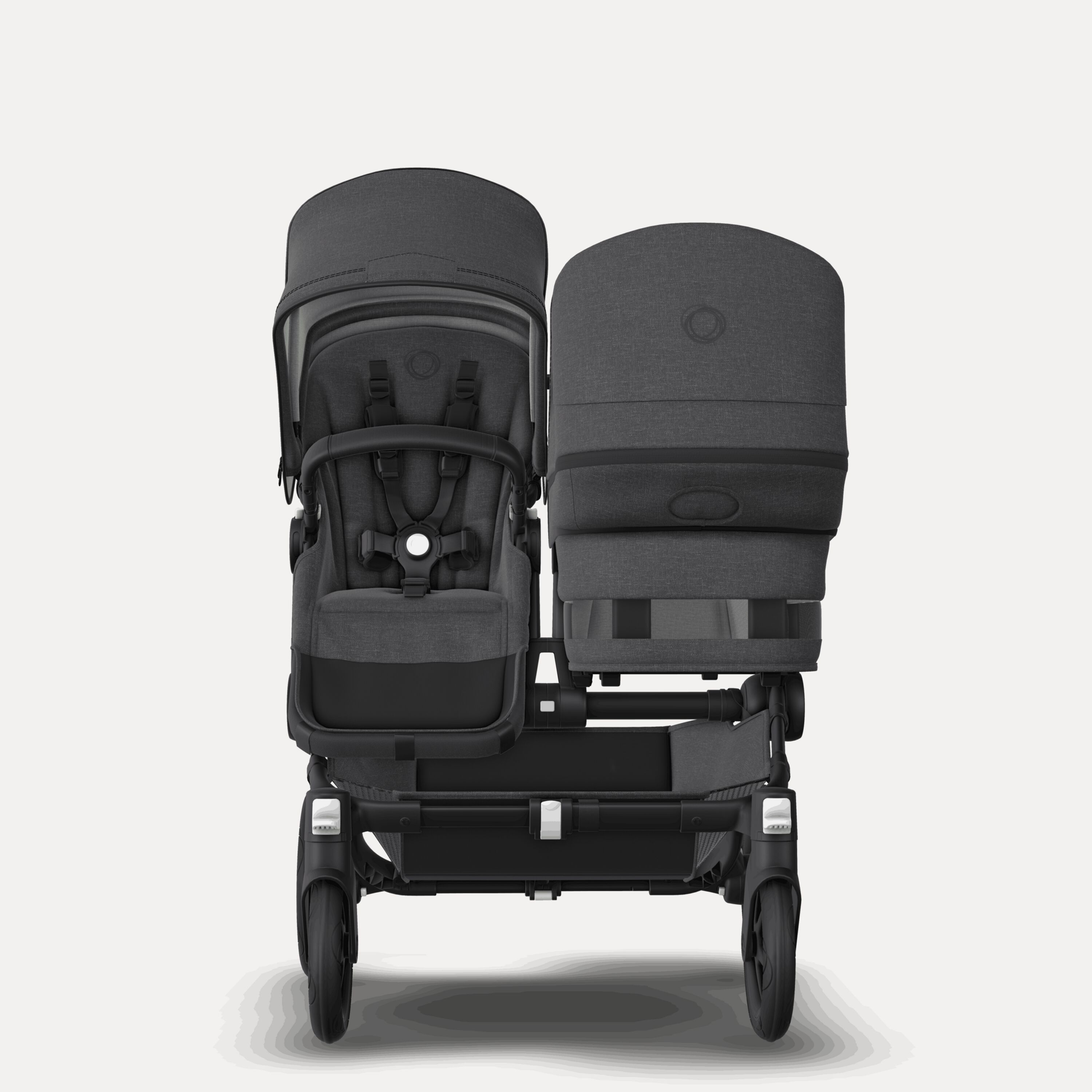 Bugaboo Donkey 5 Duo double stroller black base, mineral washed black fabrics, mineral washed black sun canopy - Main Modal Image Slide 2 of 10